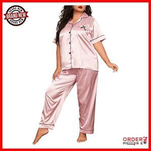 Plus Size Satin Pajama Set Short Sleeve Lounge Sleepwear